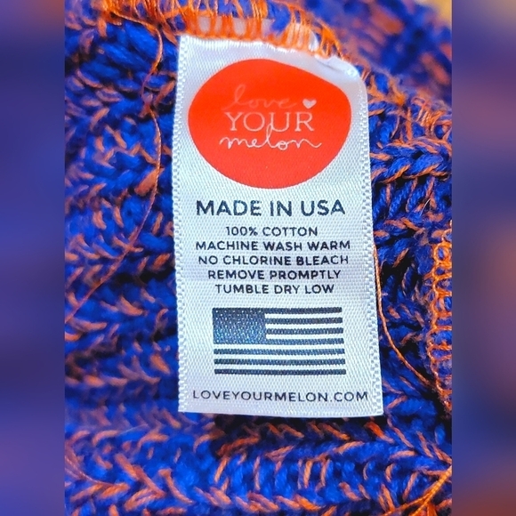 Love Your Melon Blue Orange Knit 100% Cotton Slouch Beanie Adult One Size - Picture 4 of 4
